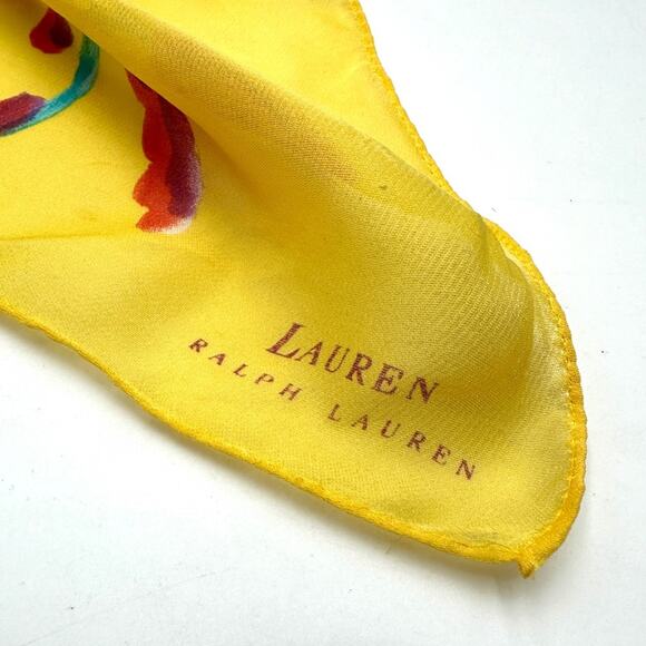 VINTAGE - LAUREN Ralph Lauren silk scarf - yellow with floral print - Picture 2 of 10